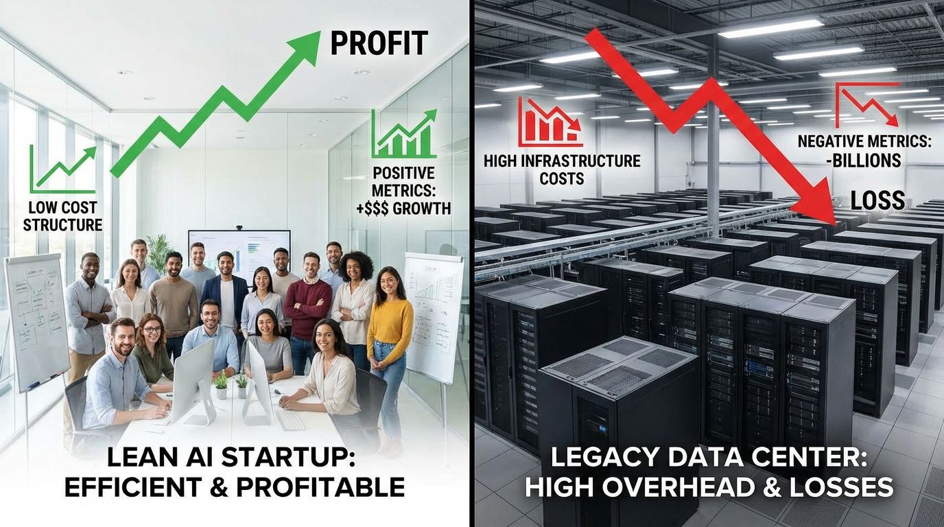 AI profitability contrast - split screen comparison