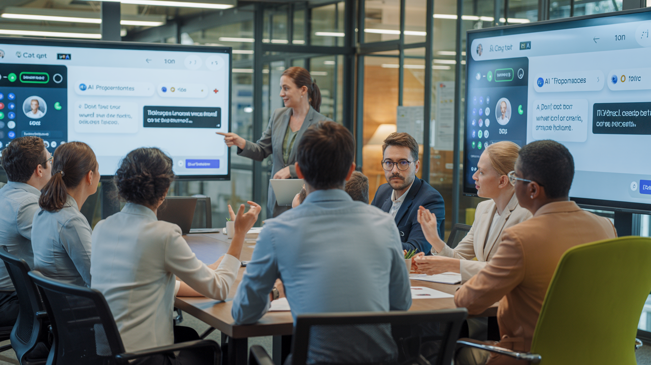 Corporate training session on AI prompt engineering with professionals learning best practices