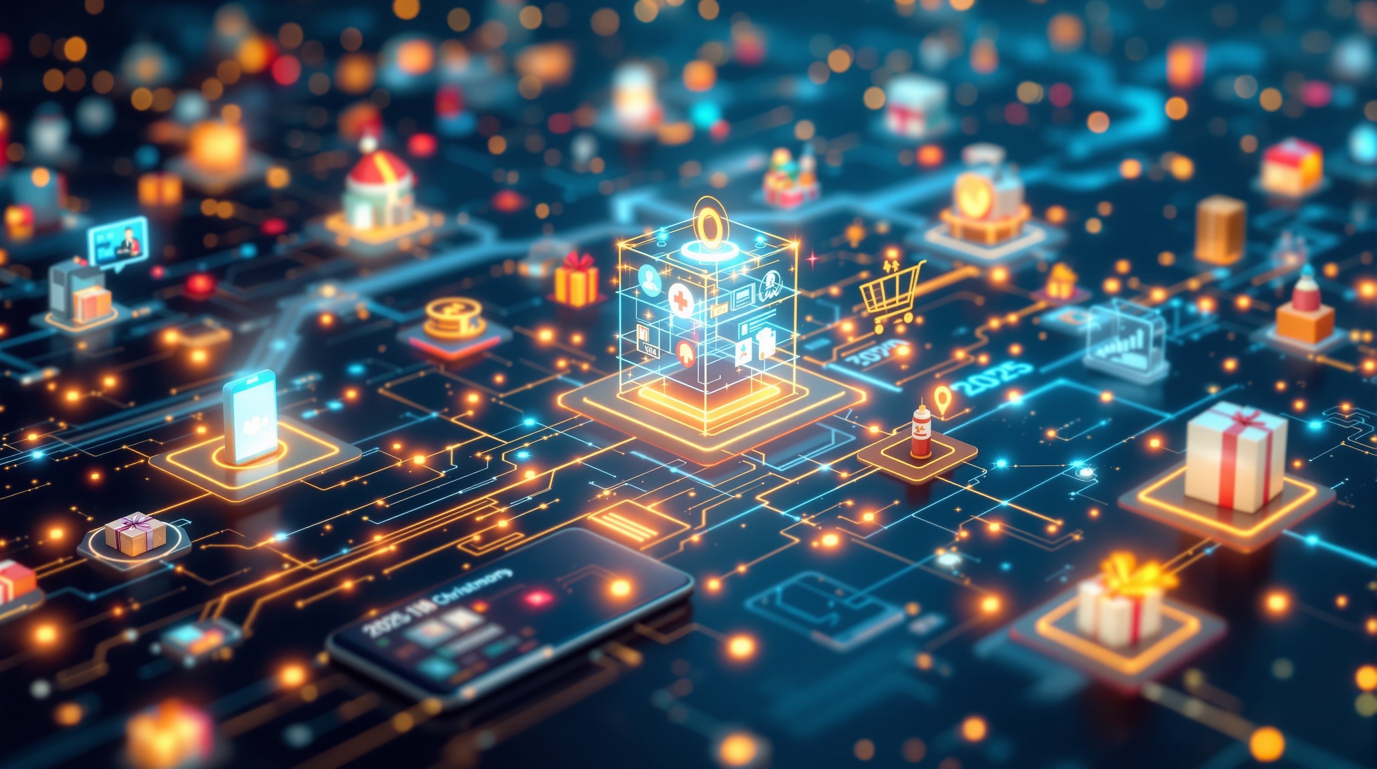 Futuristic visualization of autonomous AI shopping agents