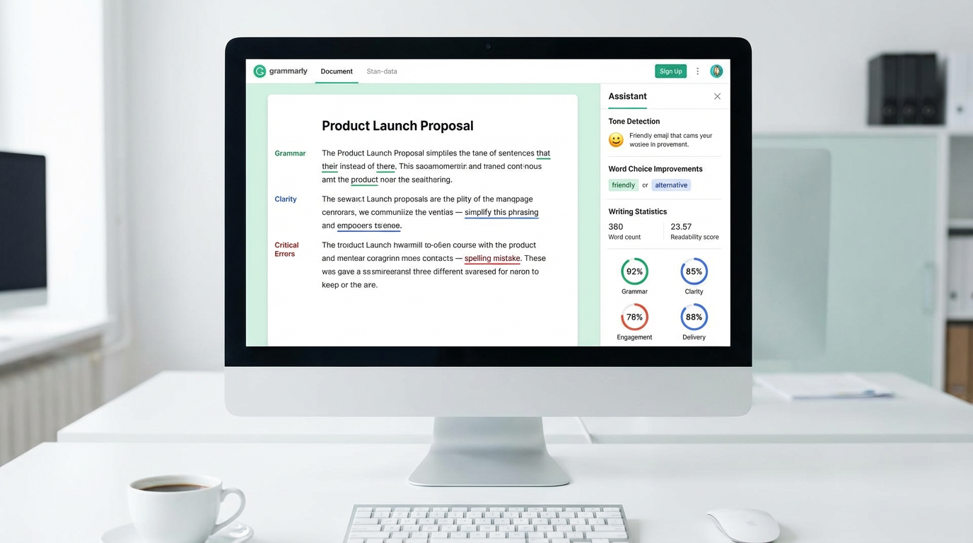 Grammarly AI interface showing corrections and suggestions