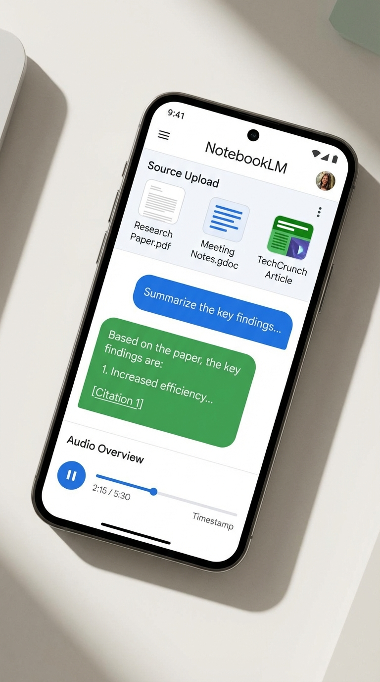 NotebookLM mobile app interface