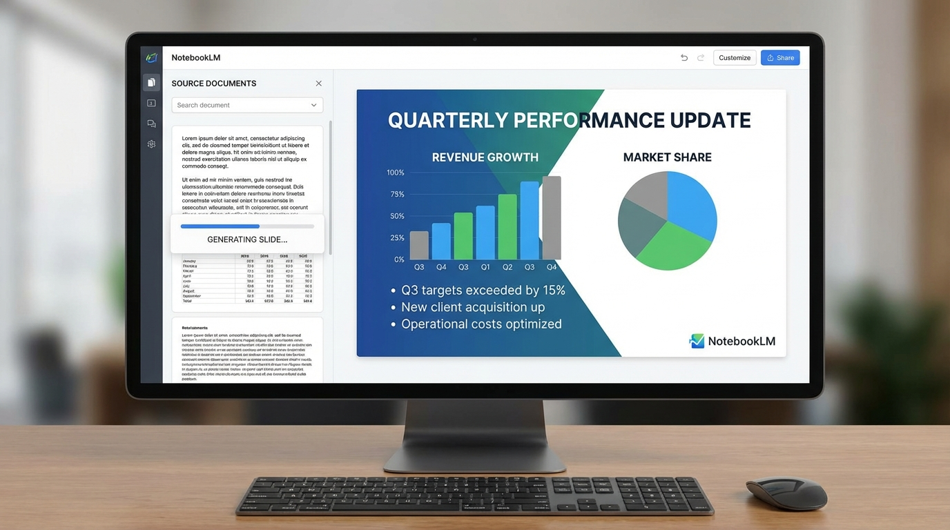 Professional presentation slide being generated