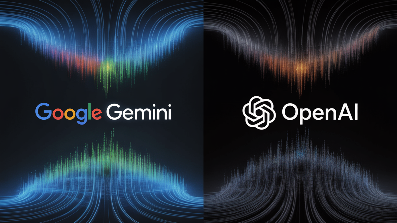 Google Gemini thriving versus OpenAI struggling in split-screen comparison